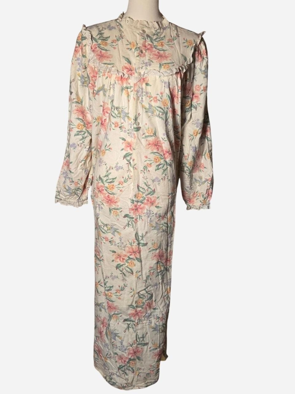 Vtg Lanz of Salzburg cotton Lace floral birds Nightgown Prairie Cottagecore